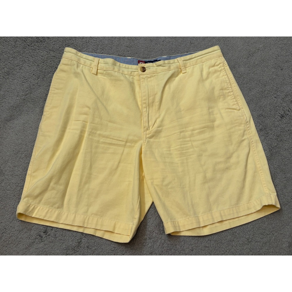 Chaps Mens Yellow Cotton Chino Shorts Flat Front Size 38 Casual Summer Preppy